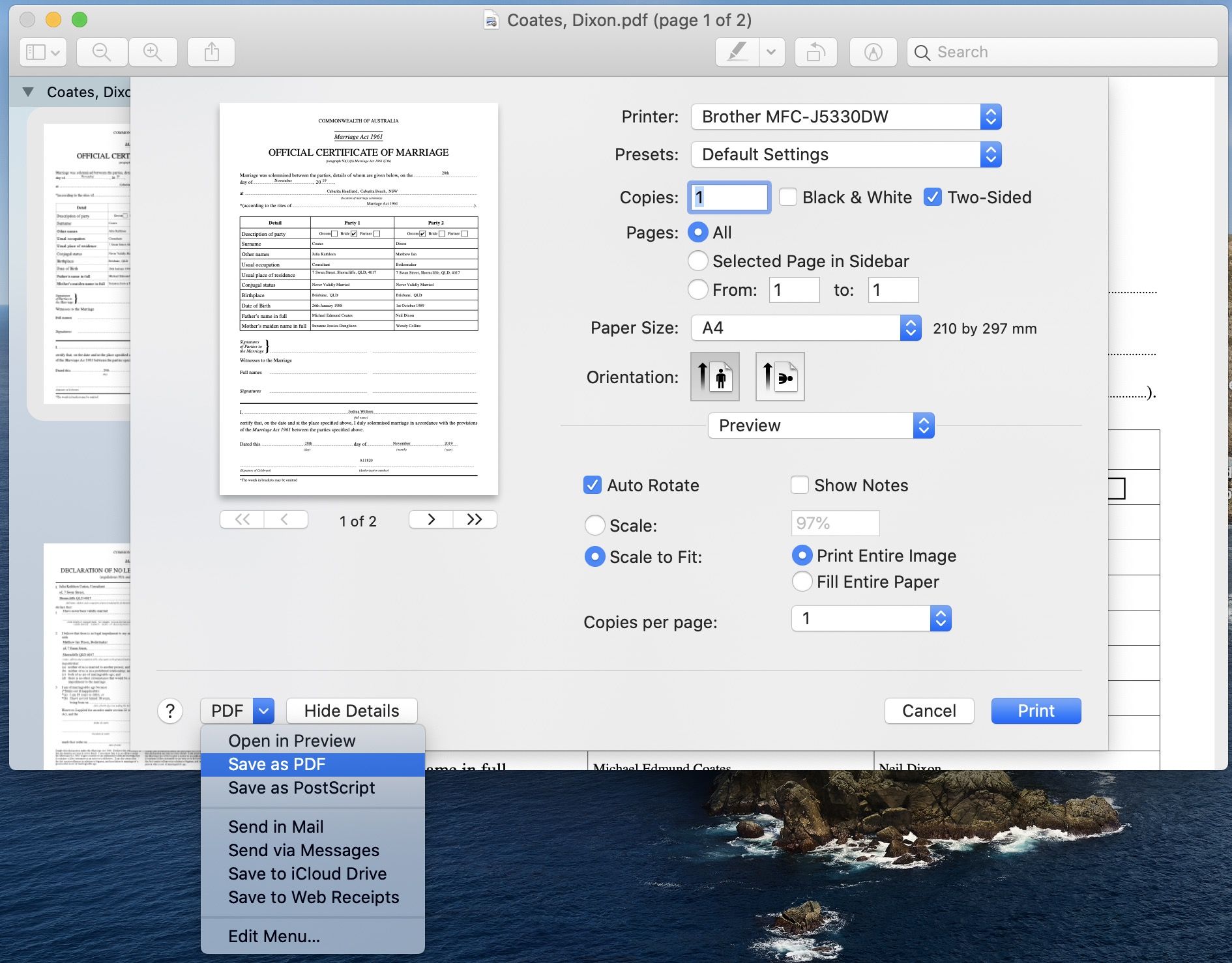 Find the Save as PDF function in the Print dialog box to flatten a PDF.