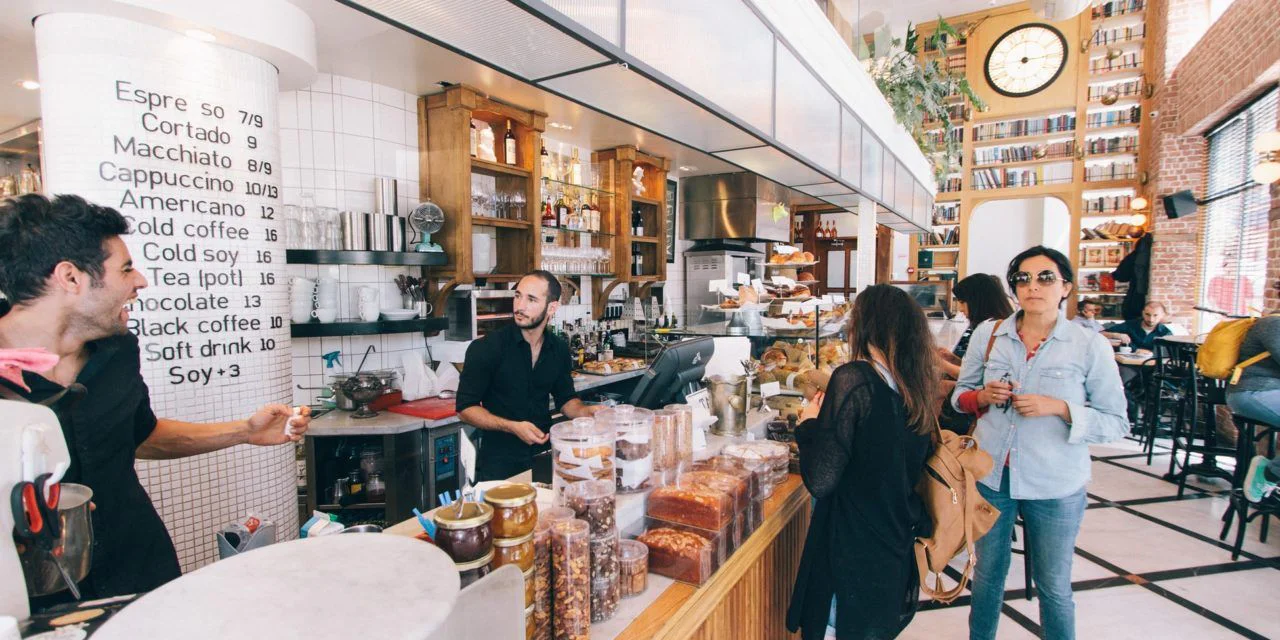 A modern day version of the busy cafe getting busier
