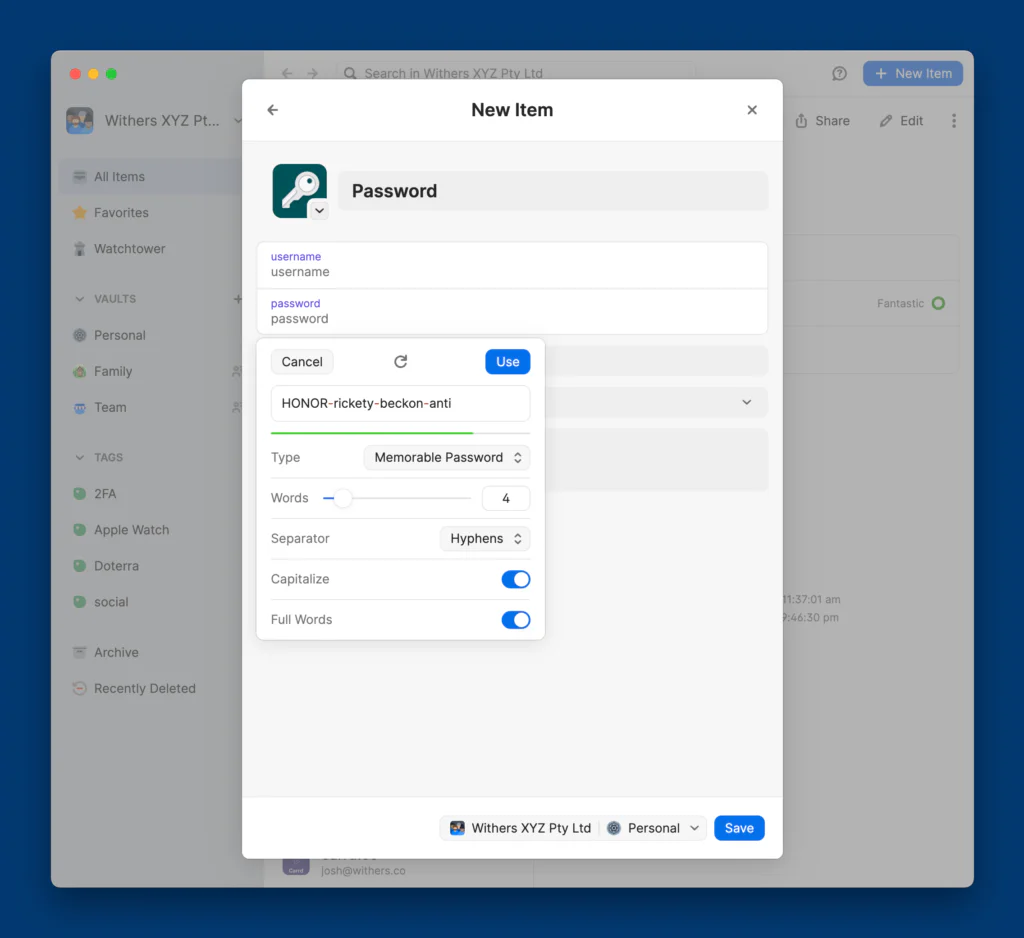 Change your passwords 1 - Celebrant Institute Generating a unique password using 1Password