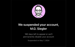 M.G. Siegler's banned account screenshot