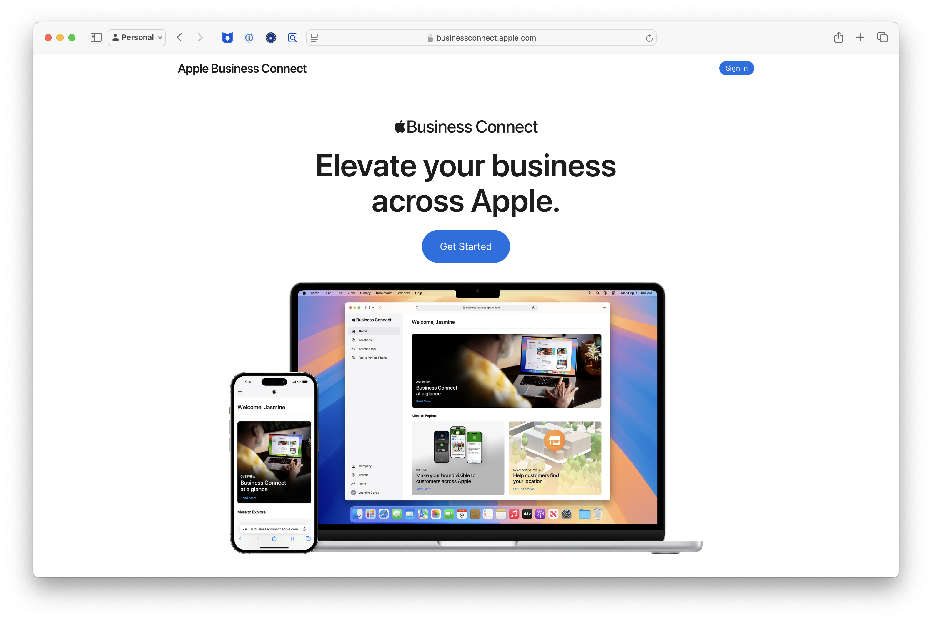 Screenshot of Apple Business Connect's website